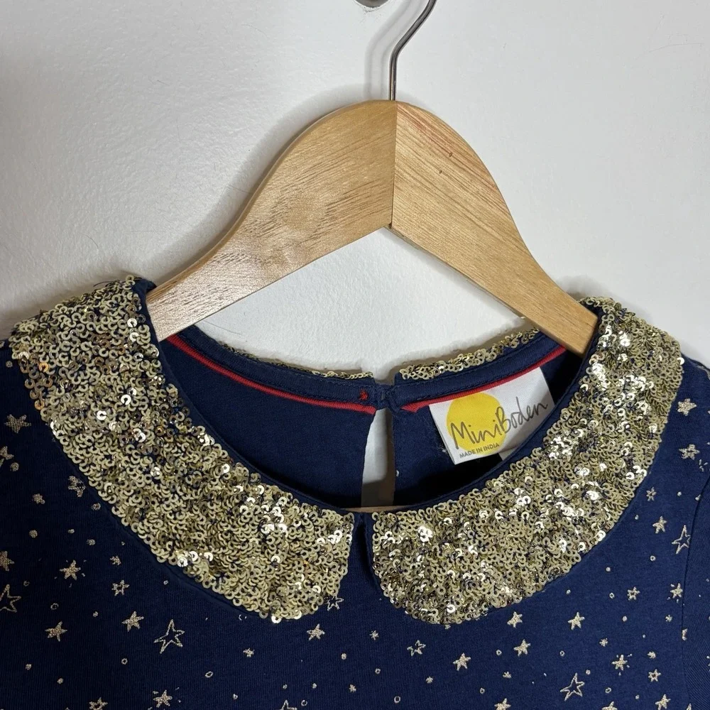 Mini Boden Woodland Foil Sequin Dress Girls Size 11-12Y Long Sleeve Knit Owl